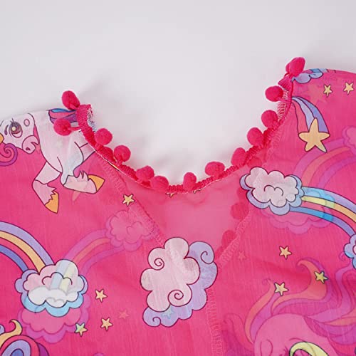 Unicorn Girls Swim Cover Up Beach Summer Swimwear Cover Ups Quick Dry Swimsuit Wraps With Cute Pom Pom Trim Rose Red 3-4 Years #TOP3