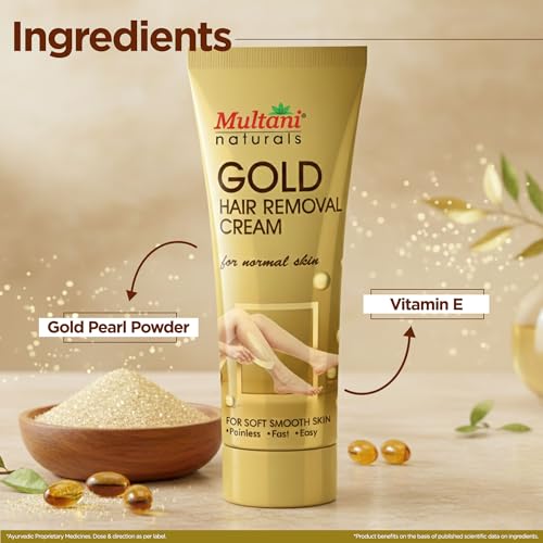 Image of Multani Natural Gold Hair Removal Cream 60 ml (Pack of 2)| Radiance formula Enriched with Gold Pearl Powder and Vitamin E | Painless, Easy and Effective Hair Removal for Men and Women
