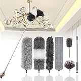 JIAHZ Microfiber Duster,7 PCS Feather Duster Cleaning Kit with 100 inches Extension Pole,Reusable Bendable Cobweb Dusters for Cleaning Ceiling Fan,Car,Computer,Blinds,Furniture