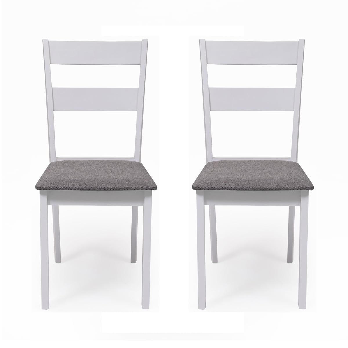 Homely - Conjunto de Comedor Kansas & Dallas White Mesa de Comedor de Madera lacada en Blanco de 112x72 cm y 4 sillas de Comedor de Madera lacadas en Blanco y Asiento tapizado de Tela Gris