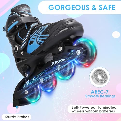 TOMSHOO Inliner, Rollschuhe Inline Roller Skates mit 4 Größen Verstellbar, LED Rädern, Mehrere Größenoptionen, Inlineskates für Kinder Erwachsene Jungen Mädchen