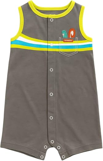 DAADUN Baby Boys Sleeveless Cotton Romper – 3 to 24 Months | Soft &amp; Breathable Single Piece Jumpsuit(GREY, 9 Months, Sleev...