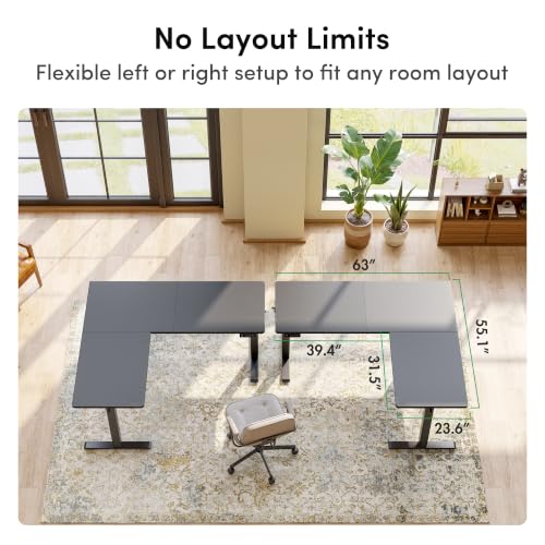 Image of FEZIBO 63 inch x 55 inch L-Shaped Standing Desk - Adjustable Corner Desk L Shape, L-Shaped Adjustable Desk with Splice Board, L Shape Standing Desk, Black