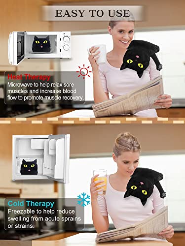 Image of Microwave Heating Pad for Pain Relief, 17 inch x 9 inch Microwavable Heating Pads for Cramps, Back Pain, Neck Shoulder, Muscles, Knee, Joints, Natural Heat Pack Moist Heat, Black Cat