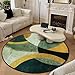 Tapis Design Runder Teppiche Wohnzimmer, Smaragdgrün Senfgrau, Halbkreismuster Waschbare Teppiche, rutschfest Teppich für Wohnzimmer, Schlafzimmer, Kamin, 160 cm