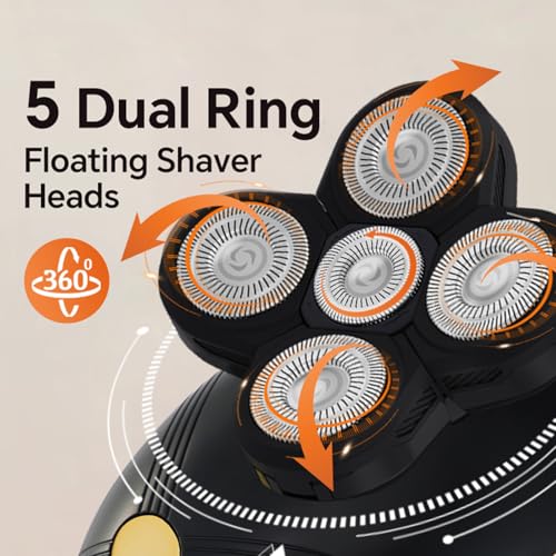 Image of Head Shaver for Bald Men - Electric Rotary Razor Rechargeable - Waterproof 5D Bald Head Shavers 9500 RPM High Speed Fast Shaving Beard Trimmer Type-C Charge for Scalp Face Beard Close Shave