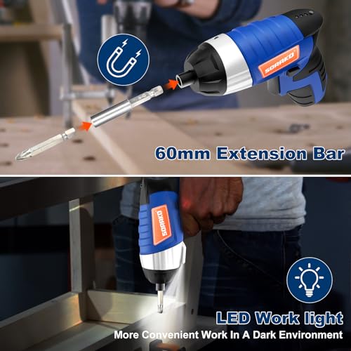 Image of Electric Screwdriver, SORAKO Cordless Screwdriver Rechargeable 4V Max, Power Screwdriver with LED Light, 1300mAh Battery Screwdriver 6 Nm 30 PCS Screw Gun Accessories for Home DIY, Car Repair