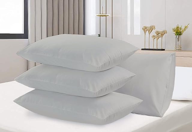 100% Egyptian Cotton Pillowcases High Thread Count | Hotel Quality Pack of 4 | Envelope Closure Pillow Covers | Soft & Durable Pillow Protectors (50 x 75 cm, Grey)