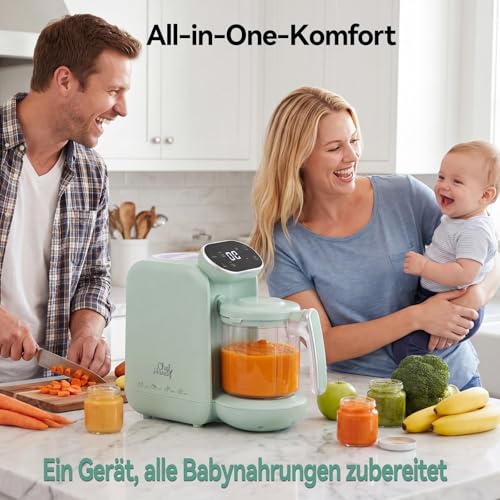 Chefhandy 5-in-1 Babynahrungszubereiter Premium, Multifunktions Babybrei Zubereiter mit Fläschchen Erwärmen, Desinfizieren, Baby Dampfgarer, Brei Maker Mixer, Automatische und Handmodus (Grün)
