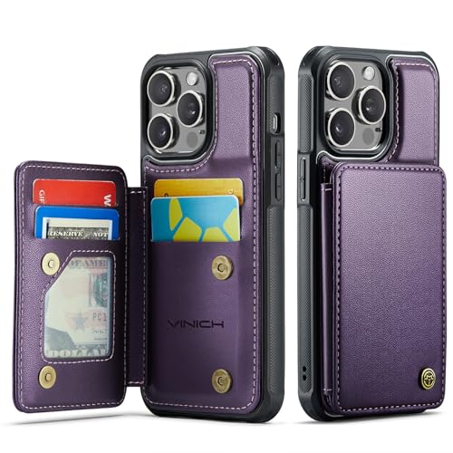 Vinich for iPhone 14 Pro Max Wallet Case with Card Holder RFID Blocking Credit Slots Kickstand Shockproof Phone Cover Fit for iPhone 14 Pro Max 6.7 Purple