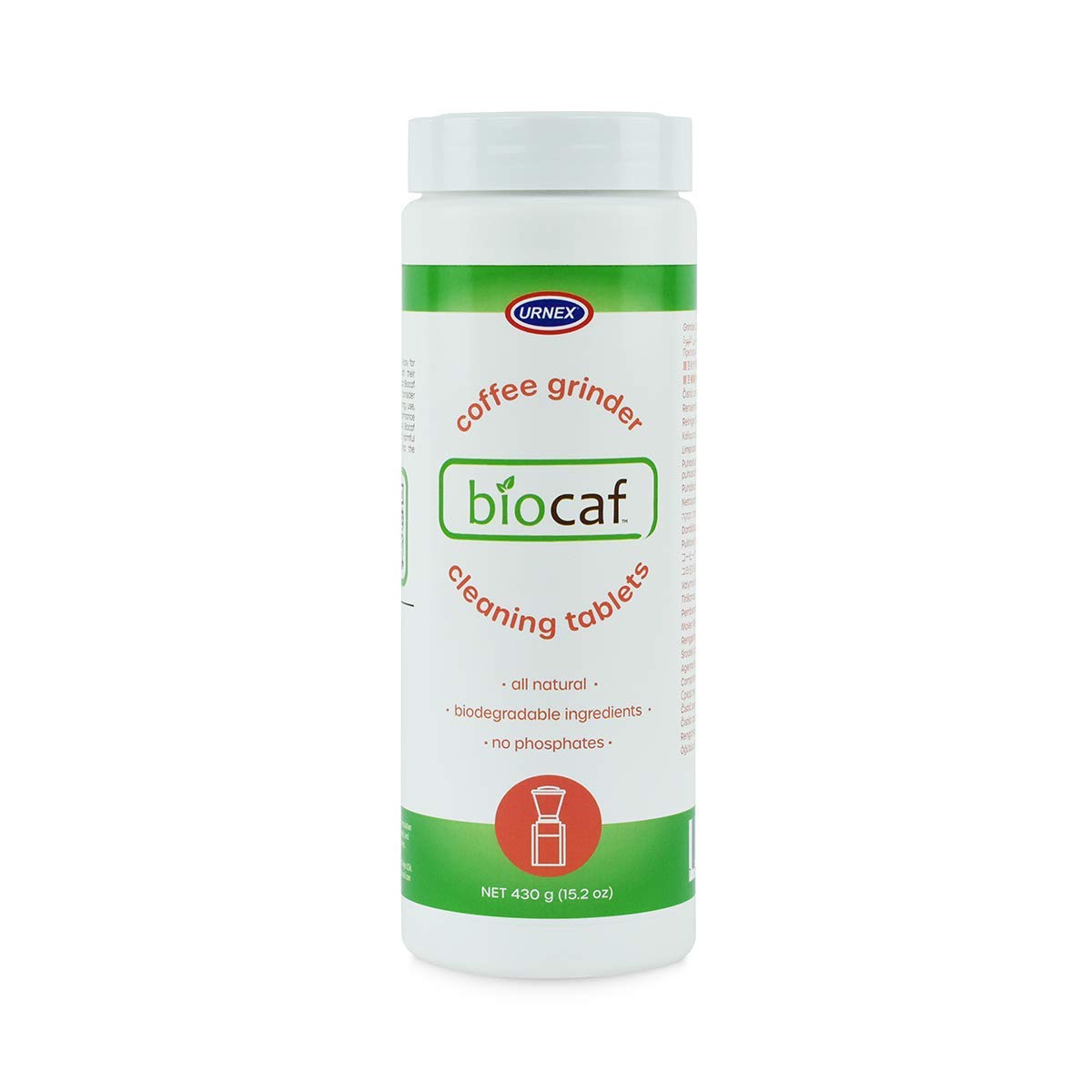 Urnex URN7301 Biocaf Tablettes de nettoyage pour moulin à café 430 g Plastique