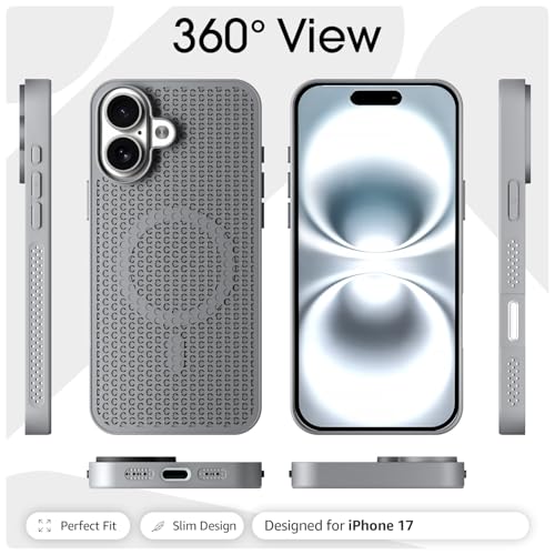 Image of Pikkme Back Cover for iPhone 17 | Honeycomb Cooling Design | Silicone Heat Dissipation | Mag-Safe Compatible | Shockproof Camera Protection Bumper Case (Grey)
