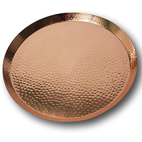 Alchemade Plateau de service rond en métal 100 % cuivre martelé avec bords surélevés – 38,1 cm pour fêtes, événements et utilisation quotidienne dans...
