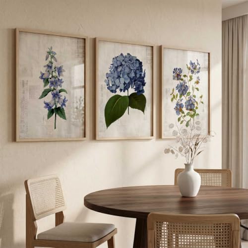 Image of kotart Home Decor Floral Painting Decorative Wall Art | Aesthetic Poster With Frame For Living Room Bed Room Hotel Wall Decor Digital Reprint Set of 3 (35x37 Inch)