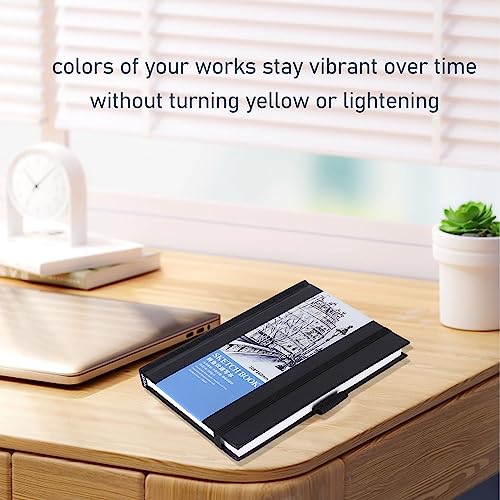 Watercolor Sketchbook,Watercolor Journal Acid Free Hard Cover Bookmark Ribbon Elastic Band Mixed Media Sketchbook for Adults Students - Image 3