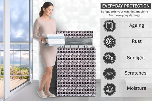 Image of Stylista PVC Washing Machine Cover Compatible for Godrej 7.5 Kg Fully-Automatic Top Loading WTEON ADR 75 5.0 PFDTG AURD, Symmetric Pattern Black Grey