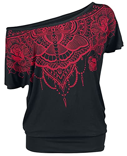 Black Premium by EMP Damen schwarzes lockeres T-Shirt mit rotem Print XL Cover