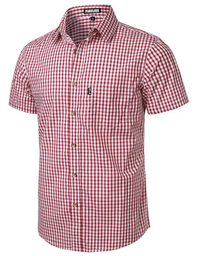 Men's Casual Plaid Button Down Shirt Cotton Short Sleeve Gingham Dress Shirts Regular Fit with Pocket2