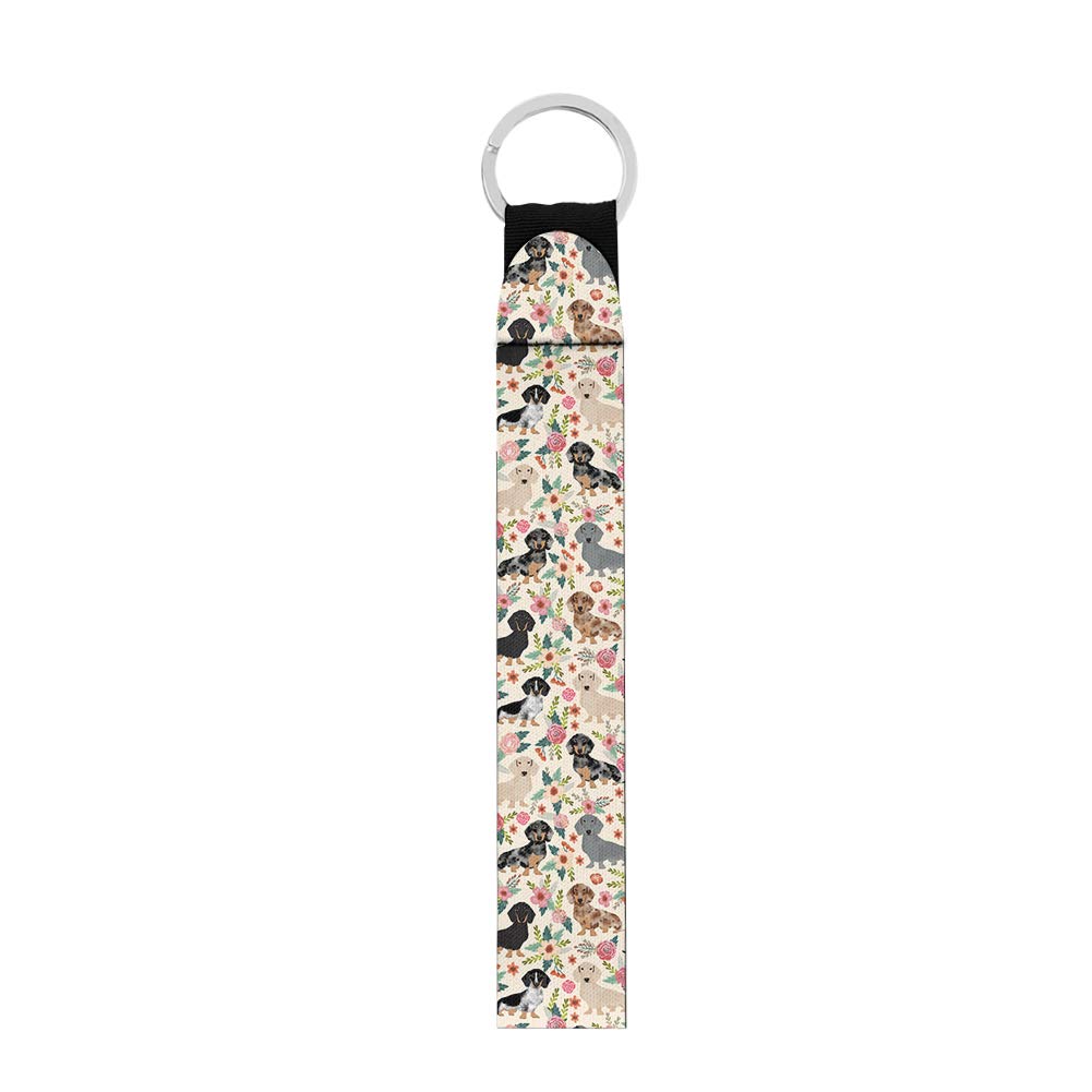 Renewold Dachshund Dog Print Lanyard Key Chain Id Badge Holder Short Hand Strap,Wristlet Lanyard Keychain for Women Men