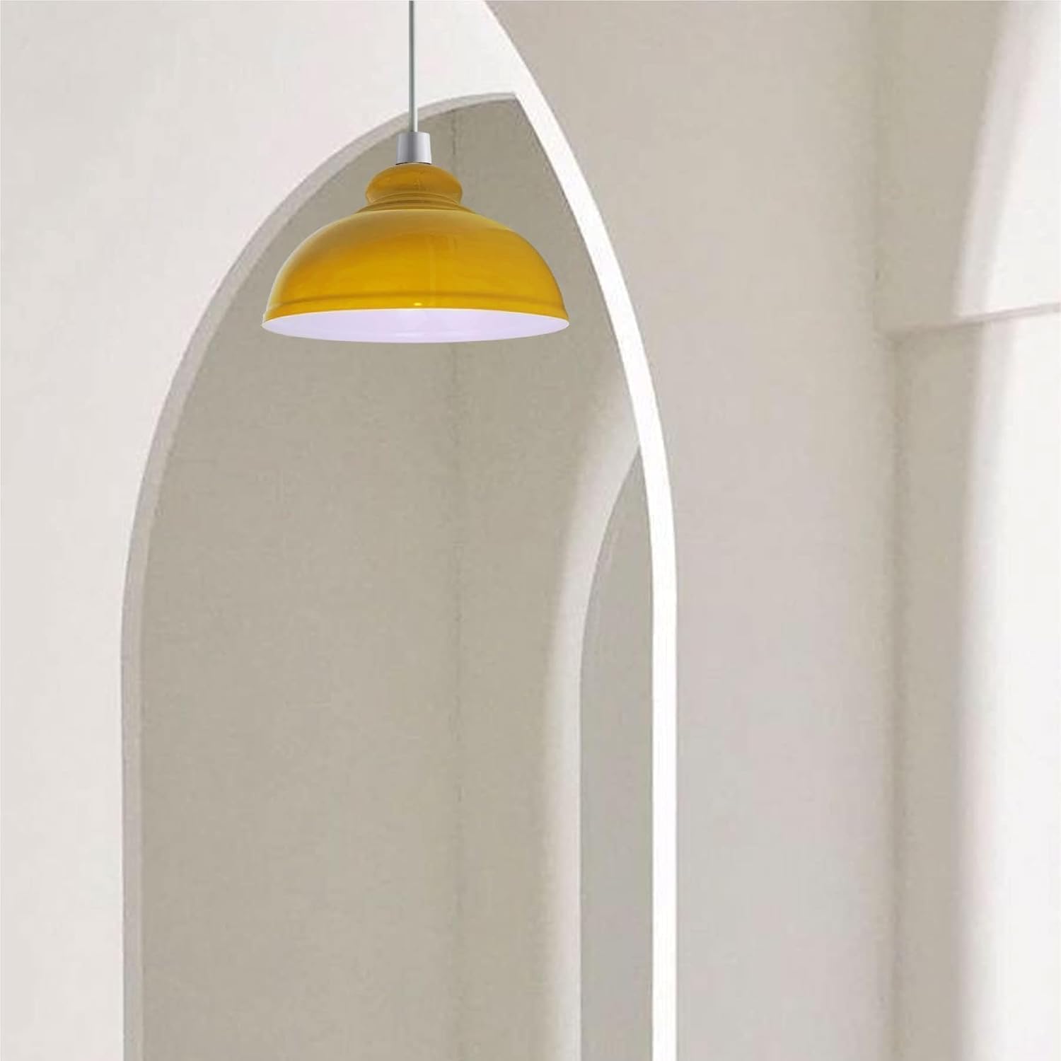 Metal Pendant Light Shade, Industrial Vintage Curvy Lampshade, Modern Replacement Shade for Ceiling Hanging Light Fixtures Ideal for Kitchen, Dining Room, and Cafe Lighting (Yellow)