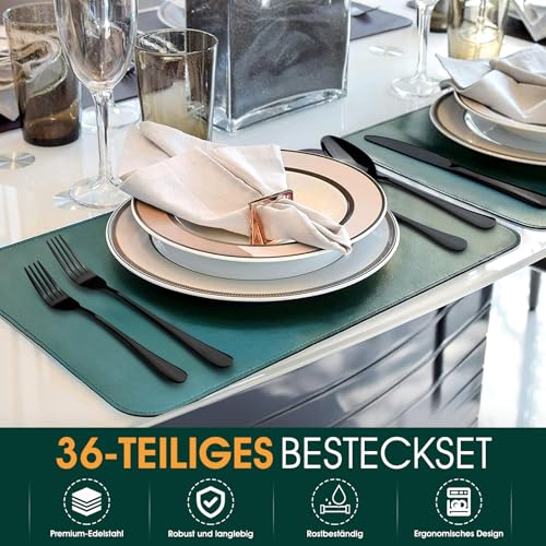 TAN REN Besteck Set Schwarz, 6 Personen, 36-teilig, Edelstahl, Steakmesser – Ansicht 2