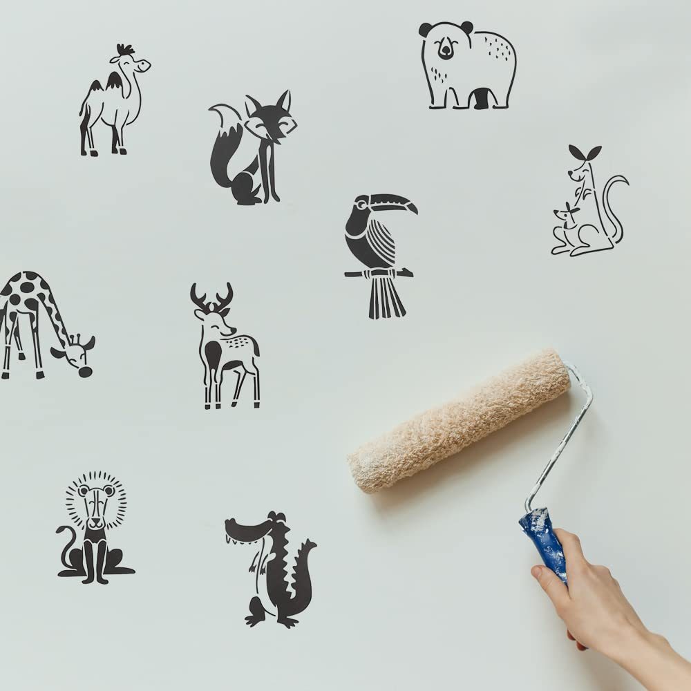 Stencil Bambini Stencil Per Disegno JSRQT - 9 Pezzi Animali E Fiori, Riutilizzabili, Per Bambini Stencil Disegno 9 Pezzi - Foto 5