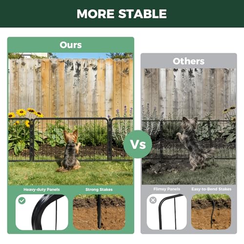 Image of FXW Garden Fence Outdoor for the Yard - 17in(H) x 29.3ft(L) Heavy Duty Metal Animal Barrier for Dog, No Dig Decorative Dog Fence, 12 Panels, Black