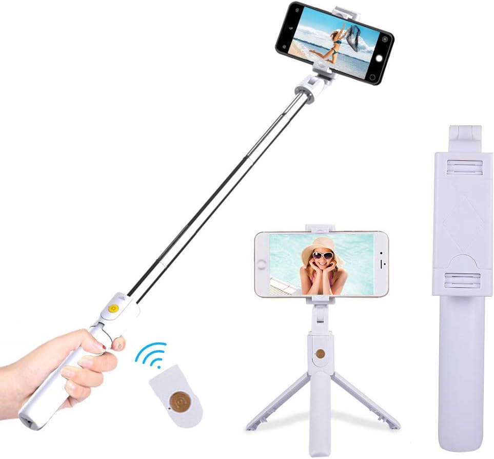 FAPPEN Selfie Stick,Extendable Bluetooth Phone Tripod Selfie Stick with Wireless Remote Compatible with iPhone X/8/8P/7/7P/6s/6, Sumsung Galaxy S9/S8/S7/Note 9/8, Huawei and More (White)
