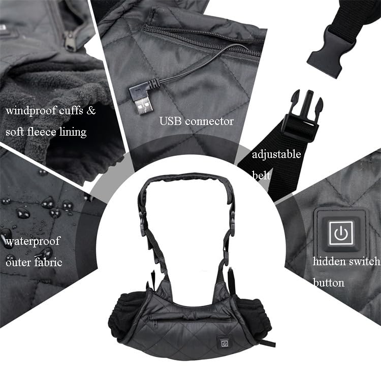 Heated Hand Warmer Pouch Portable Heating Hands Muff Rechargeable Electric Heated Gloves for Hunting, Camping, Golf (Not Included Power Bank)