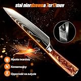 Zestaw noży FIVE COWS, 10 elementów, rękojeść z żywicy, zestaw noży kuchennych z nożem szefa kuchni, nożem do chleba, nożem santoku, nożem do obierania, wzorem damasceńskim (Czerwony)