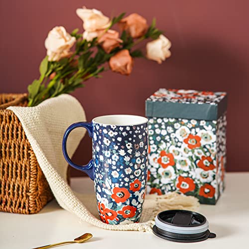 Topadorn Ceramic Travel Mug with Lid Coffee Mug with Gift Box Latte Mug Coffee Cup, 17oz Large Capacity Mug Home Office Gift - Image 3