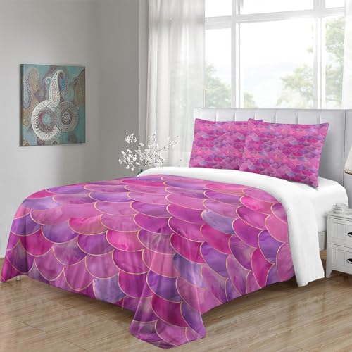 Parure de lit microfibr 3 pièces motif écailles de poisson roses cadeau