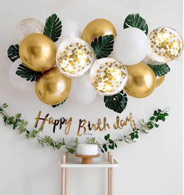 Jwssor Gold Birthday Decoration,White and Gold Balloons,Gold Birthday Banner for Birthday Anniversary (Gold and White)