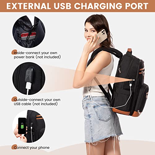 LOVEVOOK Laptop Backpack Vintage Travel Backpack with USB Charging Port Business Computer Backpack for Women & Men Water Resistant College Bag Fits 17.3 Inch Laptop and Notebook - Black4
