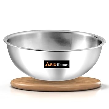 TRIOHOMES Stainless Steel Tasla/Tasra Kadai/Handleless Wok 2.4Litres Capacity (22 cm Diameter) (Induction and Gas Stove Friendly) (Silver) (3.3 litres)