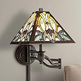 Victorian Tiffany Style Swing Arm Wall Lamp Bronze Plug-in Light Fixture Dimmable Multi Colored...