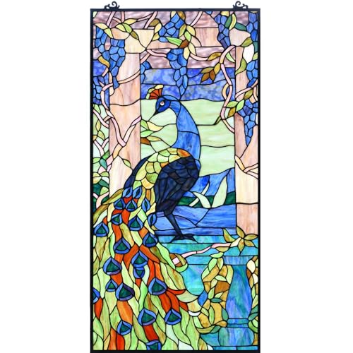 Bieye W10096 Peacock in Garden Tiffany Style Stained Glass Window