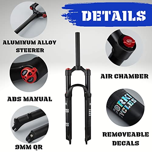 Corki Cycles Mountain Bike Air Suspension Fork Manual Control 26 Travel 120mm QR