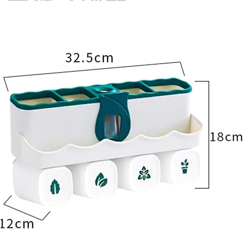 Wall Mounted Toothbrush Holder Toiletry Items Storage Holder Toothpaste Holder with Dispenser Toothbrush Storage Set with 4 Rinse Mouth Cups