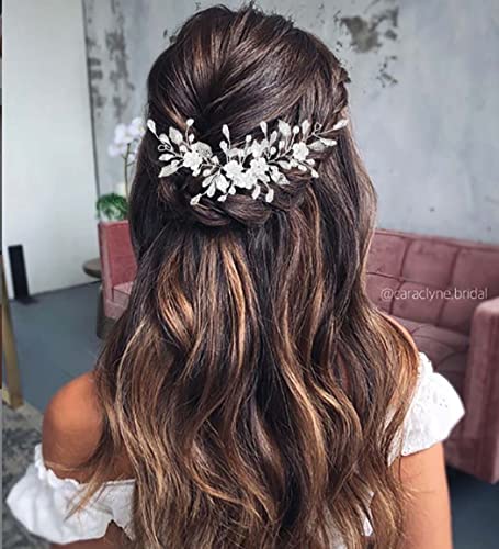 Vatocu Accessoires de cheveux de mariée en forme de vigne avec fleurs et cristaux argentés pour femmes et filles Cover