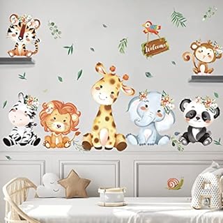wondever Safari Animals Wall Stickers Elephant Jungle Animals Giraffe Lion Peel and Stick Wall Art Decals for Kids Bedroom Baby Nursery