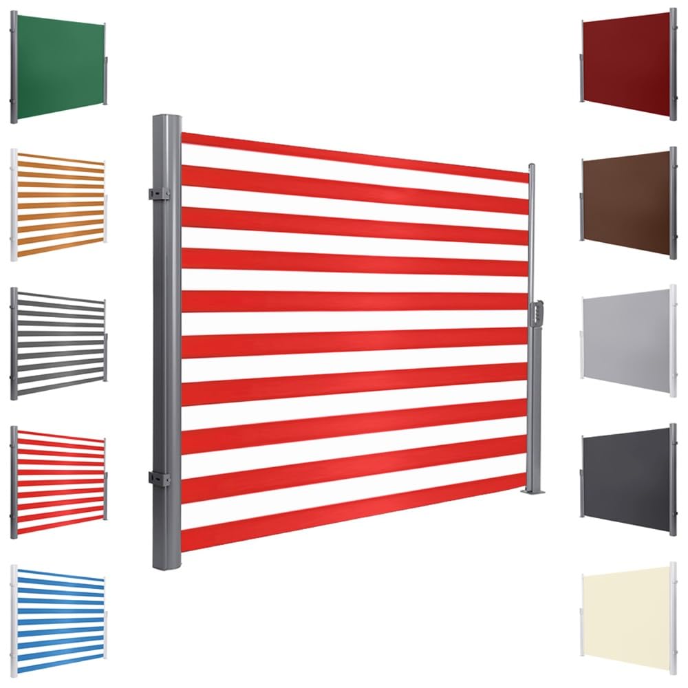 Cloison latérale rétractable 200x500 cm rouge et blanc pour balcon