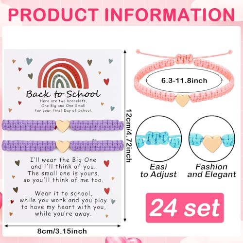 48 Pcs Back to School Bracelets First Day of School Heart Bracelets with 24 Cards Reward Prize Gift for Party Favors3