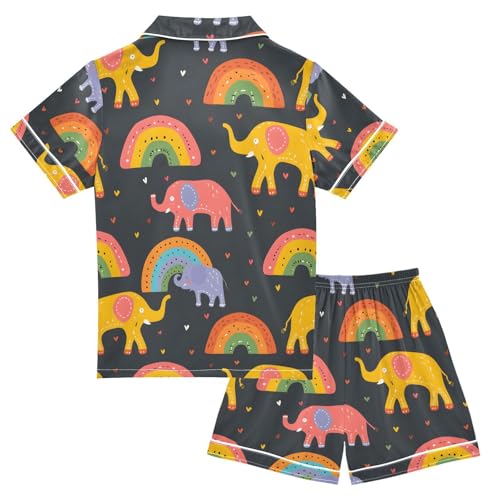 ALAZA Elephant Love Heart Rainbow Pajamas Satin Pajama Set Short Sleeve Button Down Sleepwear2