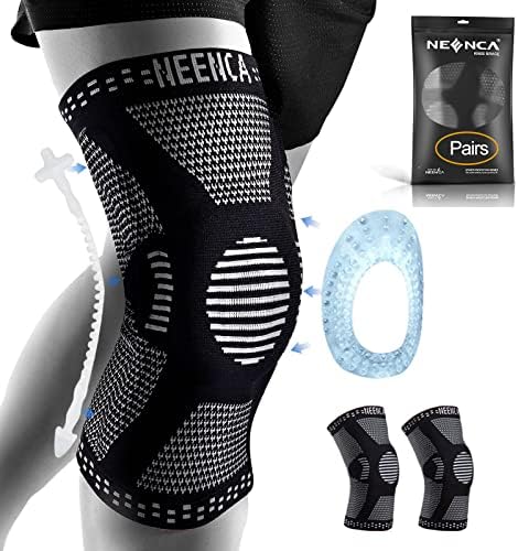 NEENCA [2 Pack Knee Brace, Knee Compression Sleeve Support with Patella Gel Pad & Side Spring Stabilizers, Medical Grade Knee Protector for Running, Meniscus Tear, Arthritis, Joint Pain Relief, Sport