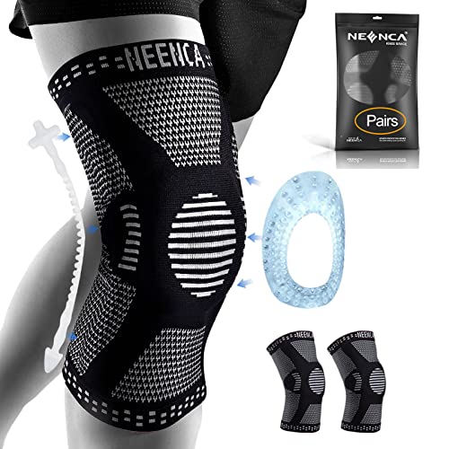 Neenca [2 Pack Knee Brace, Knee Compression Sleeve Support With Patella Gel Pad & Side Spring Stabilizers, Medical Grade Knee Protector For Running, Meniscus Tear, Arthritis, Joint Pain Relief, Sport #TOP28