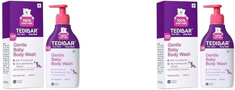 Tedibar Rich Moisturising Baby Body Wash 250ml with Skin Friendly PH | 100% Soap & Alkali Free | Prevents Dryness & Rahses | Dermatologically Tested | - By Torrent Pharma (Pack of 2)