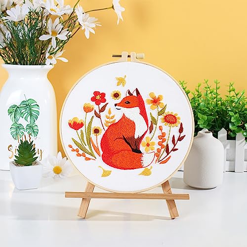 Image of Louise Maelys Autumn Fox Embroidery Kit for Beginners Floral Craft | Cross Stitch Kits Offer Complete Set for DIY Lovers. Needlepoint Kit for Adults to Enjoy Relaxing Crafts, Gifts and Creative