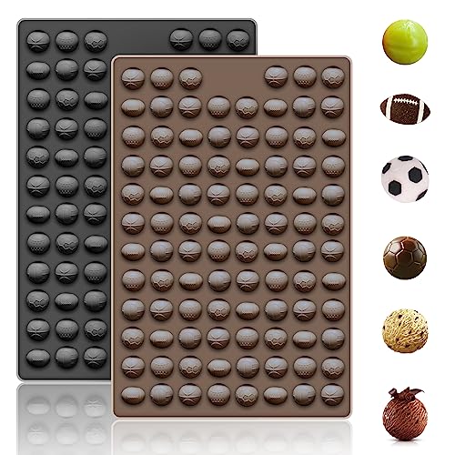 Ecerangus 2 PCS Gummy Balls Candy Molds,Soccer Basketball Rugby Silicone Molds,188 Cavity Mini Silicone Mold for Chocolate, Fondant, Candy, Biscuits, Cookie, Jelly and Dog Training Commands Concept