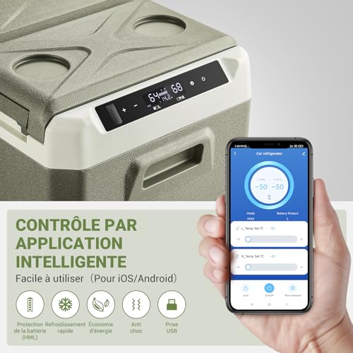 AAOBOSI Glaciere Electrique 40L,Glacière à Compresseur, Glaciere Electrique 12v 220v, Double Zone, pour Voiture, Camion, Bateau, Camping-Car et Camping – vue 4